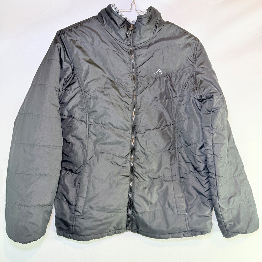 Vertical 9 Girls Black Quilted Puffer Jacket Fleece Lined Full Zip‎ Size XL 16